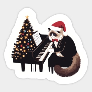 Ragdoll Cat Playing Piano Christmas Sticker